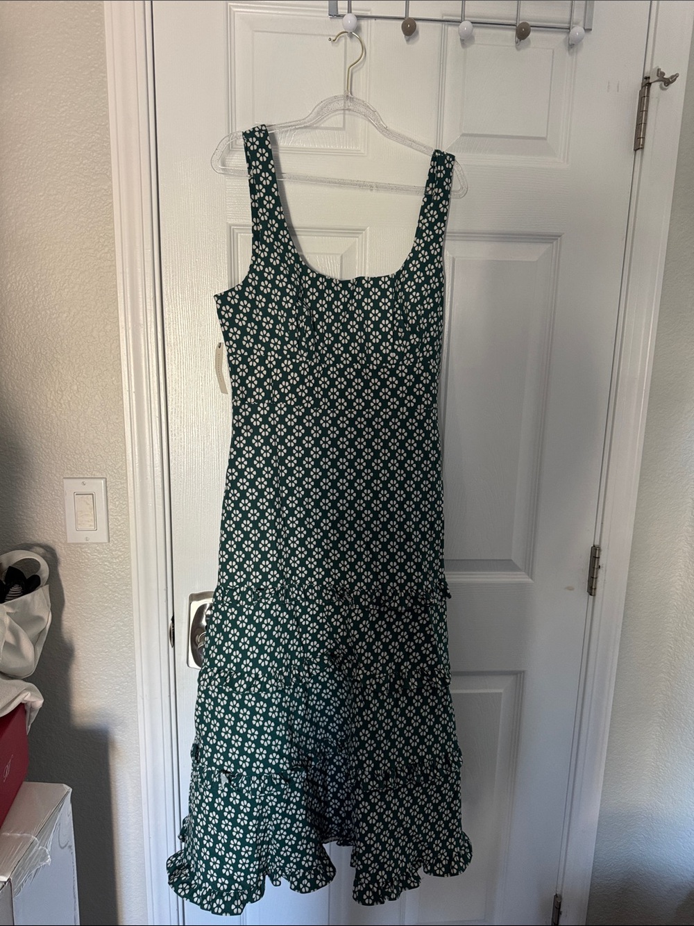 NWT Anthropologie Green Floral Tiered Midi Dress - Picture 2 of 5